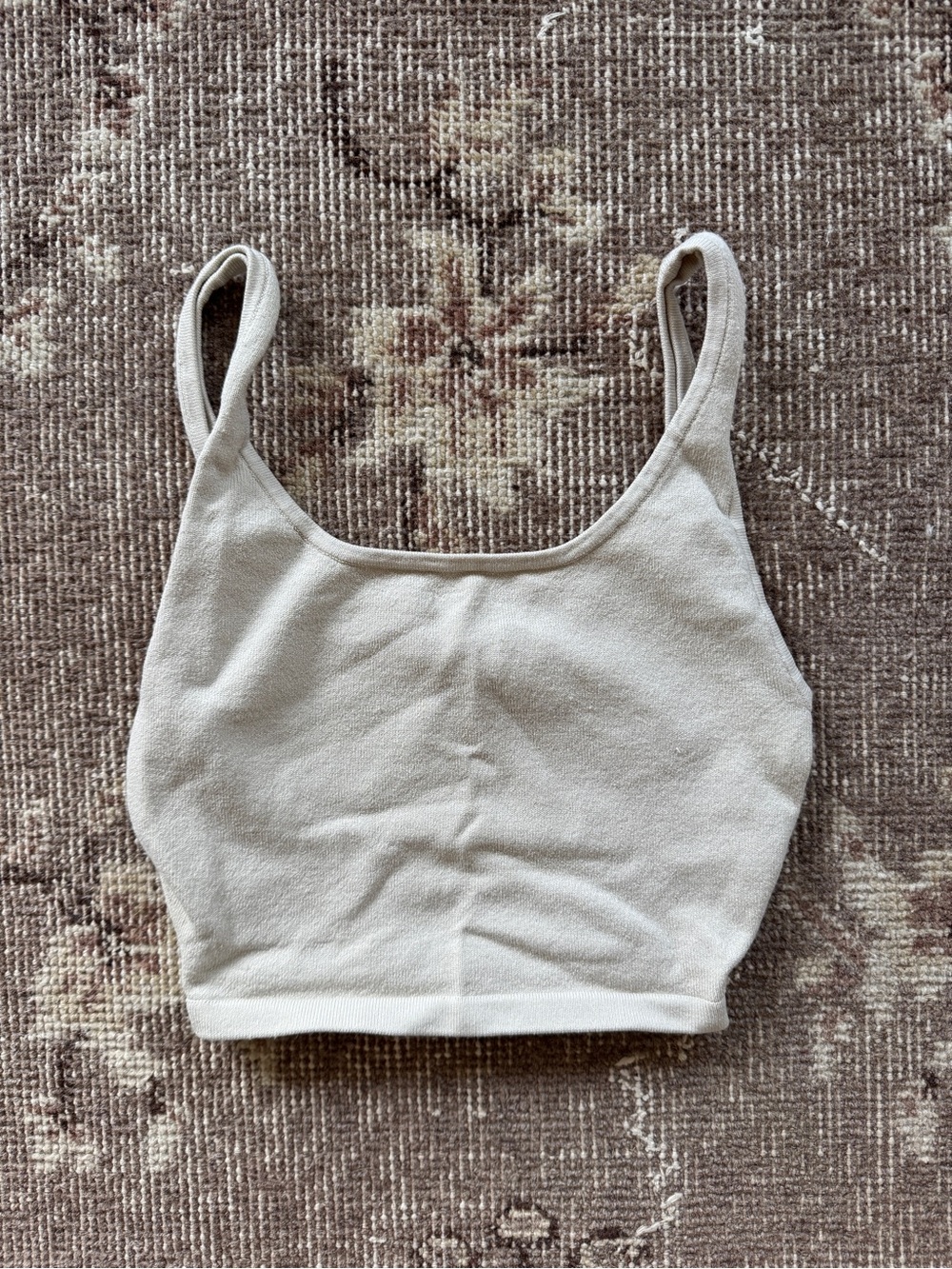Babaton Cream Ribbed Crop Tank Top